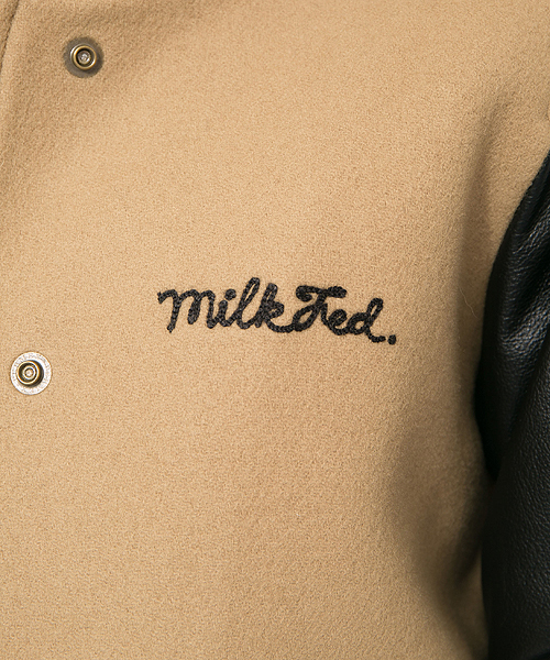 MILKFED.（ミルクフェド）の「BASIC STADIUM JUMPER　（スタジャン/牛革/無地）（スタジャン・レディース・グレー/ベージュ・MEDIUM/SMALL）」の6枚目の写真