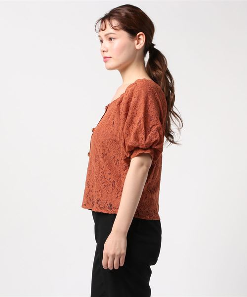 WEGO(ウィゴー)の「WEGO/スクエアネックレースブラウス(シャツ/ブラウス・レディース・ブラック/ダークオレンジ・FREE)」の4枚目の写真