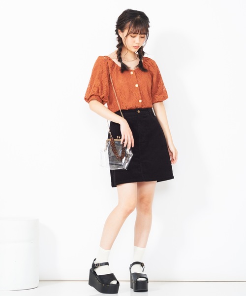 WEGO(ウィゴー)の「WEGO/スクエアネックレースブラウス(シャツ/ブラウス・レディース・ブラック/ダークオレンジ・FREE)」の8枚目の写真