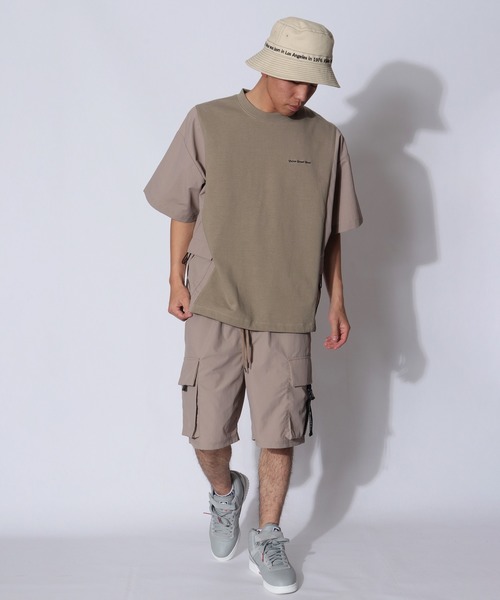 VISION STREET WEAR(ヴィジョンストリートウェア)の「VISION STREET WEAR 上下2点セットアップ サイド切替半袖Tシャツ&ナイロンカーゴショーツ SETUP(Tシャツ/カットソー・メンズ・ブラック/オフホワイト/ベージュ/ホワイト系その他・M/L/LL)」の4枚目の写真