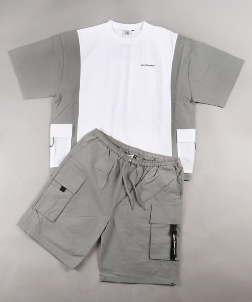 VISION STREET WEAR(ヴィジョンストリートウェア)の「VISION STREET WEAR 上下2点セットアップ サイド切替半袖Tシャツ&ナイロンカーゴショーツ SETUP(Tシャツ/カットソー・メンズ・ブラック/オフホワイト/ベージュ/ホワイト系その他・M/L/LL)」の5枚目の写真
