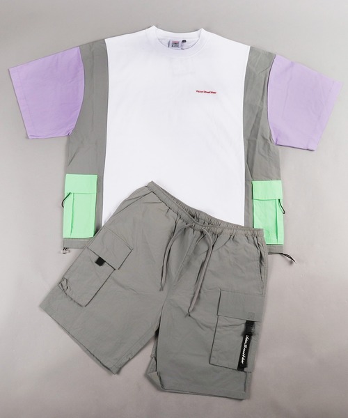 VISION STREET WEAR(ヴィジョンストリートウェア)の「VISION STREET WEAR 上下2点セットアップ サイド切替半袖Tシャツ&ナイロンカーゴショーツ SETUP(Tシャツ/カットソー・メンズ・ブラック/オフホワイト/ベージュ/ホワイト系その他・M/L/LL)」の10枚目の写真