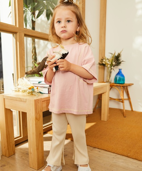 ＆yam（アンドヤム）の「スソスリットリブパンツ（その他パンツ・キッズ・ホワイト/ブラック/ベージュ/ピンク/ブラウン・100/120/140/110/130/90/150/160）」の2枚目の写真