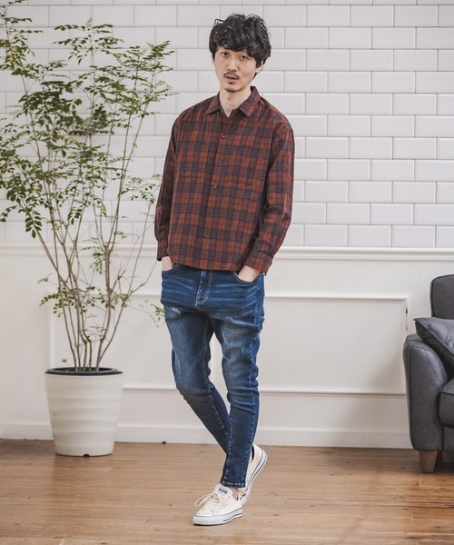 CAMBIO（カンビオ）の「ms4406-チェックシャツ（シャツ/ブラウス・メンズ・ホワイト/ブラウン/ベージュ・S/M/L）」の5枚目の写真