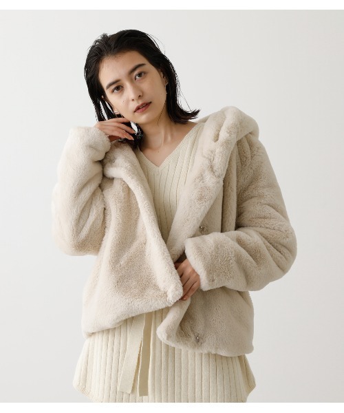 FLUFFY HOODIE SHORT COAT/フラッフィーフーディショートコート