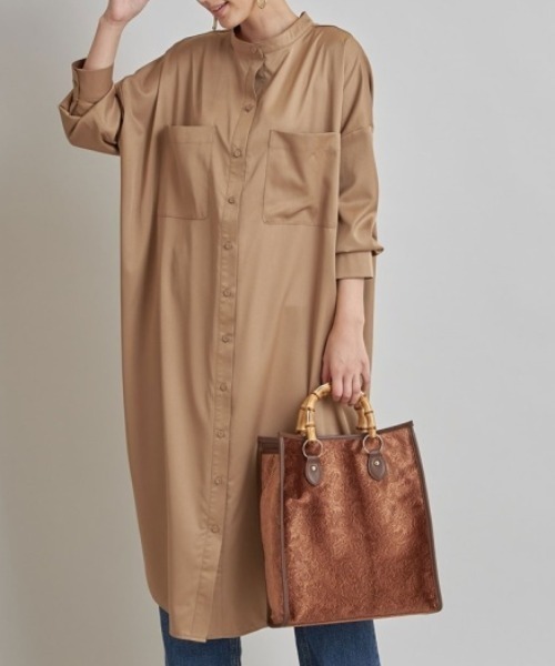 シャツワンピース Nostalgia アンドドットノスタルジア のファッション ワンピース ドレス バックレースアップロングシャツワンピース シャツワンピース