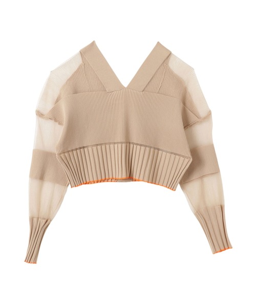 TEVALT（ヴァレット）の「シアーマルチリブ　ショート丈　ニットカーディガン（カーディガン/ボレロ・レディース・ブラック/ベージュ/ブルー/ブラウン/グレー/パープル・38）」の11枚目の写真