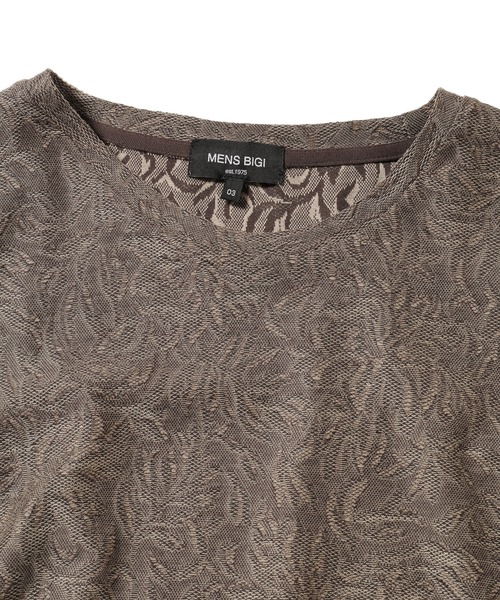 MEN'S BIGI(メンズビギ)の「ボタニカルジャガードメッシュ調カットソー(Tシャツ/カットソー・メンズ・チャコールグレー/ベージュ/グリーン・01/02/03)」の16枚目の写真