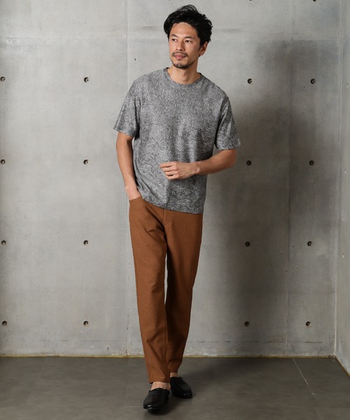 MEN'S BIGI(メンズビギ)の「ボタニカルジャガードメッシュ調カットソー(Tシャツ/カットソー・メンズ・チャコールグレー/ベージュ/グリーン・01/02/03)」の5枚目の写真