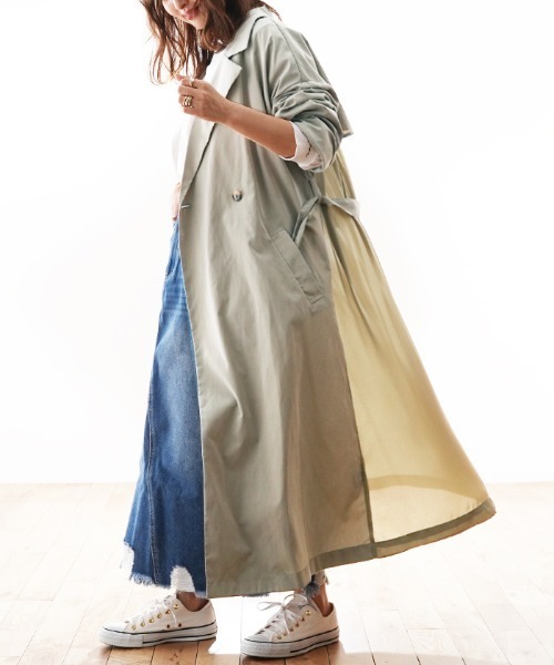 Futier land（フューティアランド）の「バックシフォン切替トレンチコート（トレンチコート・レディース・ブラウン/ベージュ/グレイッシュベージュ/ライトカーキ/ブルー・MEDIUM）」の4枚目の写真