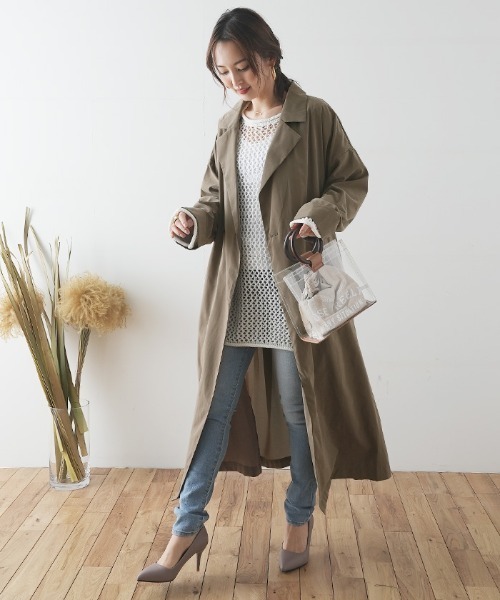Futier land（フューティアランド）の「バックシフォン切替トレンチコート（トレンチコート・レディース・ブラウン/ベージュ/グレイッシュベージュ/ライトカーキ/ブルー・MEDIUM）」の20枚目の写真