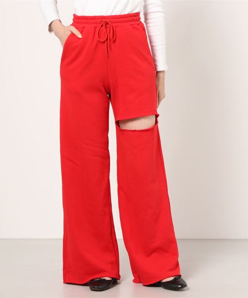 atmos pink（アトモスピンク）の「atmos pink カッティング スウェット カラーワイドパンツ（その他パンツ・レディース・グレー/ブラック/ホワイト/レッド・FREE）」の7枚目の写真