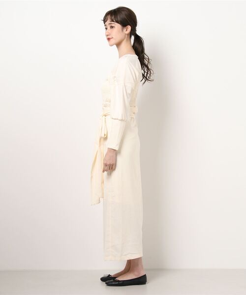 I_am（アイアム）の「shirring design ops（ワンピース・レディース・アイボリー/ブラウン・FREE）」の3枚目の写真