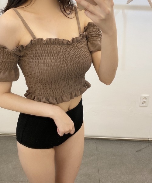 by muni:r(バイ ムニール)の「スモークフリルツーピースビキニ(水着・レディース・ブラウン/ブラック・FREE)」の6枚目の写真