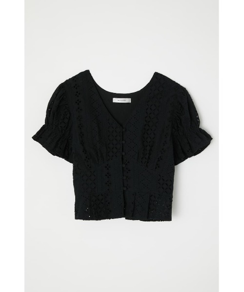 MOUSSY（マウジー）の「COTTON EYELET トップス（Tシャツ/カットソー・レディース・アイボリー/キャメル/ブラック/パープル・1/2）」の8枚目の写真