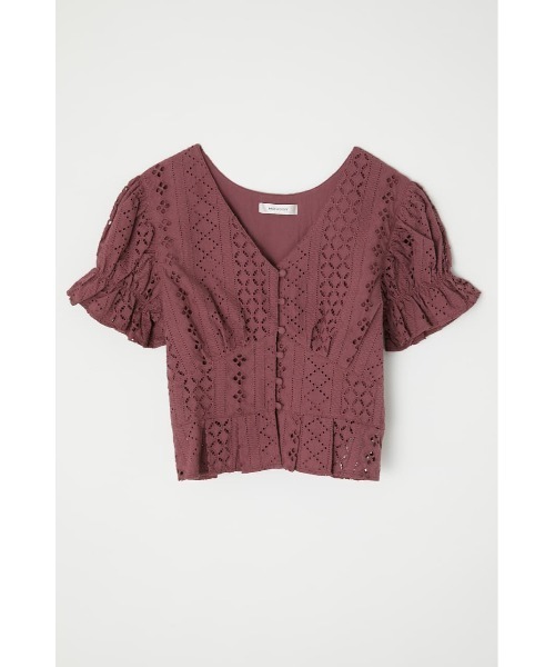 MOUSSY（マウジー）の「COTTON EYELET トップス（Tシャツ/カットソー・レディース・アイボリー/キャメル/ブラック/パープル・1/2）」の12枚目の写真