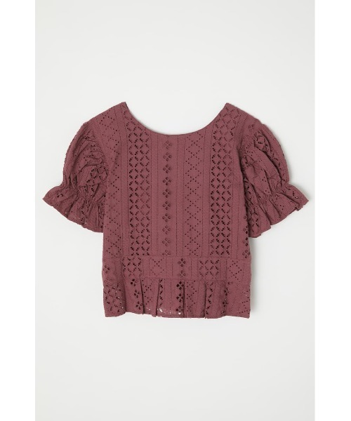 MOUSSY（マウジー）の「COTTON EYELET トップス（Tシャツ/カットソー・レディース・アイボリー/キャメル/ブラック/パープル・1/2）」の13枚目の写真