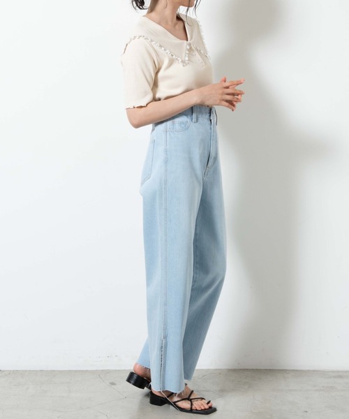 WEGO（ウィゴー）の「WEGO/サイドスリットストレートパンツ（デニムパンツ・レディース・ブラック/ライトインディゴブルー/コバルトブルー・SMALL/MEDIUM）」の10枚目の写真