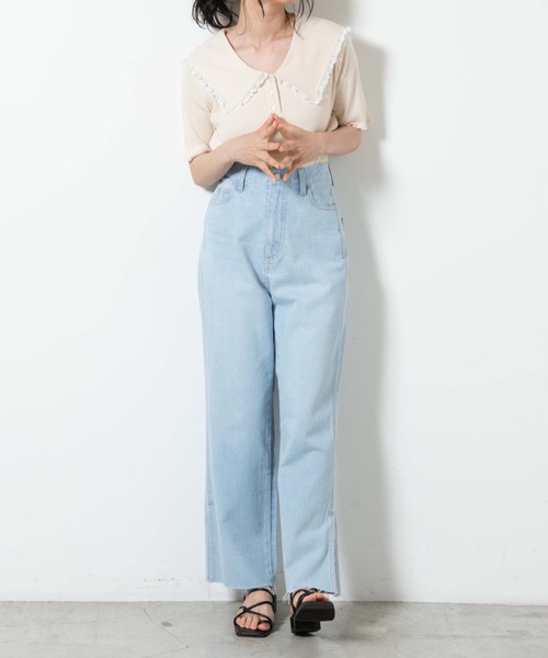 WEGO（ウィゴー）の「WEGO/サイドスリットストレートパンツ（デニムパンツ・レディース・ブラック/ライトインディゴブルー/コバルトブルー・SMALL/MEDIUM）」の11枚目の写真