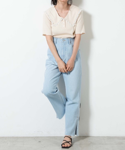 WEGO（ウィゴー）の「WEGO/サイドスリットストレートパンツ（デニムパンツ・レディース・ブラック/ライトインディゴブルー/コバルトブルー・SMALL/MEDIUM）」の12枚目の写真