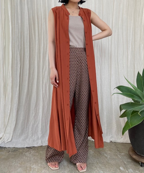 Lull（ルル）の「【Lull / ルル】バンドカラーロングシャツワンピース（ワンピース・レディース・ホワイト/オレンジ/グリーン・ONESIZE）」の3枚目の写真