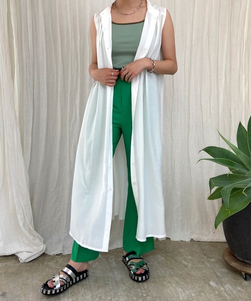 Lull（ルル）の「【Lull / ルル】バンドカラーロングシャツワンピース（ワンピース・レディース・ホワイト/オレンジ/グリーン・ONESIZE）」の7枚目の写真