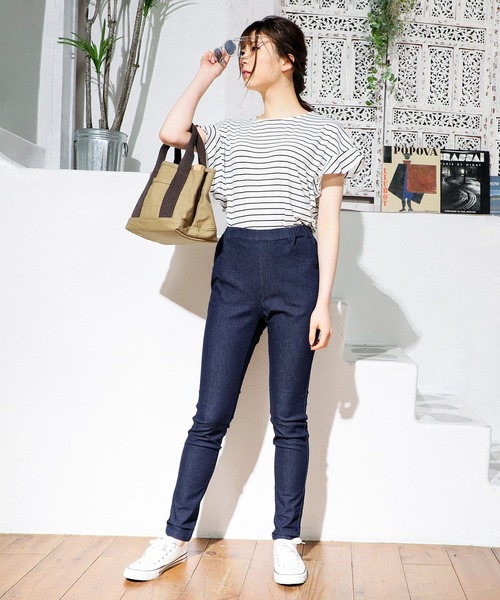 CINEMA CLUB（シネマクラブ）の「デニムパギンスロング丈（デニムパンツ・レディース・ライトインディゴブルー/ワンウォッシュ・LL/S/M/L）」の3枚目の写真