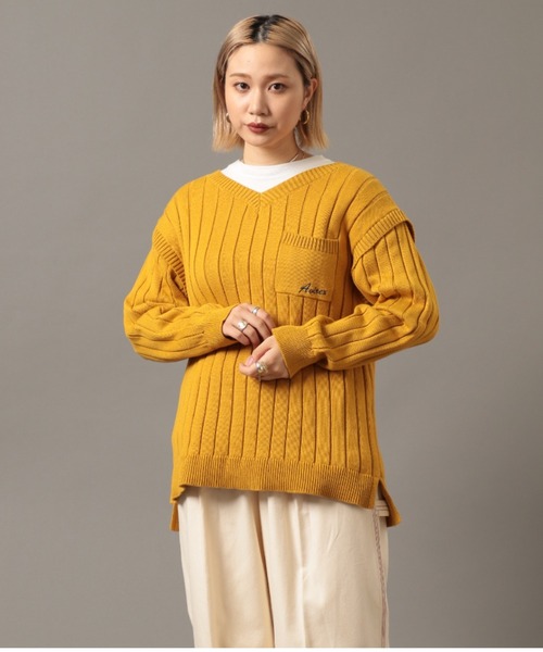 AVIREX（アヴィレックス）の「2ウェイニット/ 2WAY KNIT（ニット/セーター・レディース・マスタード/アイボリー・FREE）」の3枚目の写真