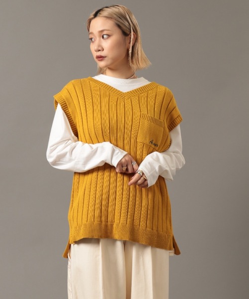 AVIREX（アヴィレックス）の「2ウェイニット/ 2WAY KNIT（ニット/セーター・レディース・マスタード/アイボリー・FREE）」の11枚目の写真