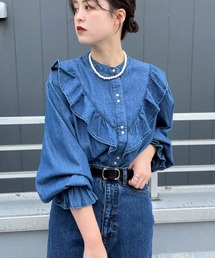 CIAOPANIC | バンドカラーダンガリーフリルブラウス(シャツ/ブラウス)