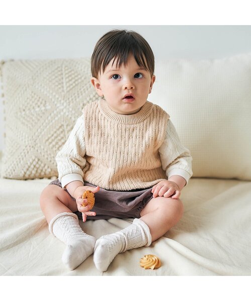 apres les cours（アプレレクール）の「ニットベビーベスト（その他ベビーウェア・キッズ・ブラウン/アイボリー・80）」の11枚目の写真