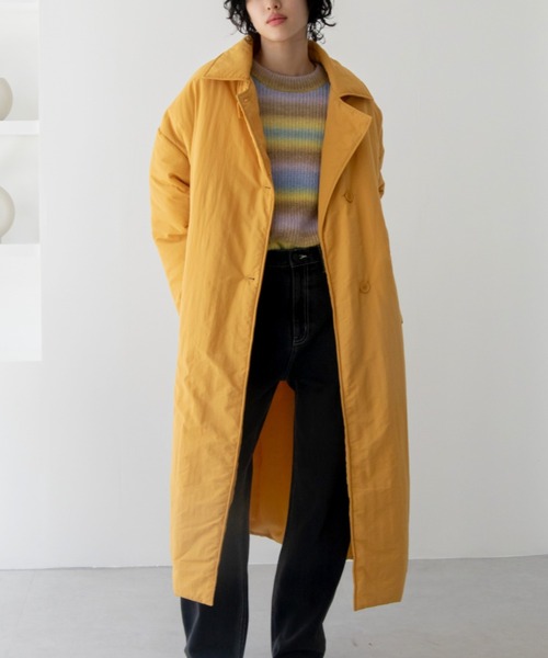 schott チェスターコート カウレザー ロゴ刻印 ロング イエロー 光沢感