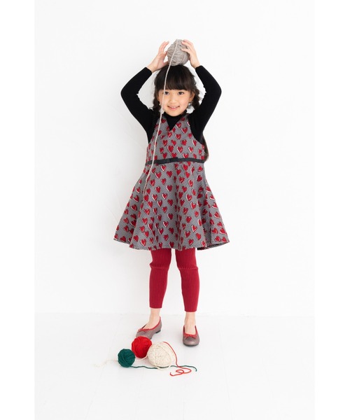 nino（ニノ）の「ハートジャガードジャンパースカート（ジャンパースカート・キッズ・レッド・120cm/100cm/110cm/90cm）」の4枚目の写真