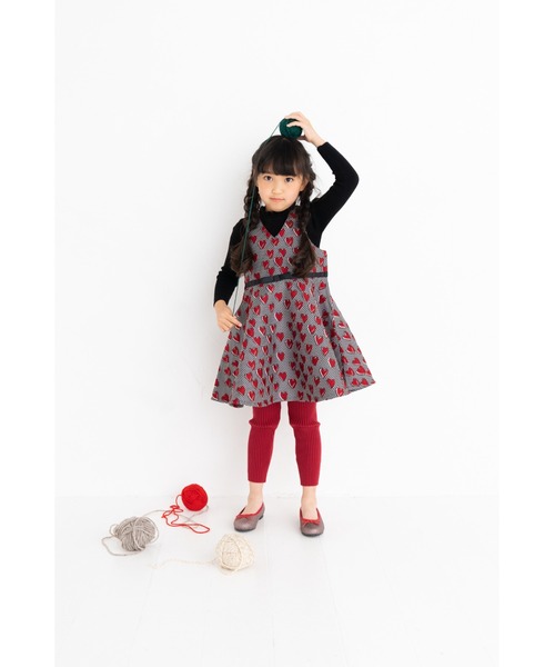 nino（ニノ）の「ハートジャガードジャンパースカート（ジャンパースカート・キッズ・レッド・120cm/100cm/110cm/90cm）」の5枚目の写真