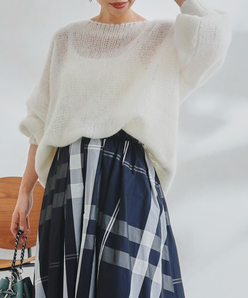 DouDou（ドゥドゥ）の「【新色追加】モヘヤメッシュプルオーバー（ニット/セーター・レディース・ブルー/ピンク/イエロー×グリーン/パープル/オフホワイト/ベージュ・FREE）」の2枚目の写真