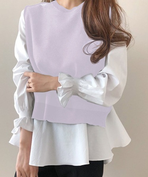 Amulet（アミュレット）の「ニットベスト付きブラウス（シャツ/ブラウス・レディース・ブラック×ホワイト/ブルー系その他/グレー×ホワイト/ベージュ/パープル/ブラック/カーキ/ブラウン・M/L/XL）」の8枚目の写真