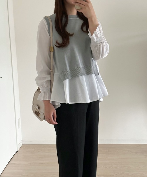 Amulet（アミュレット）の「ニットベスト付きブラウス（シャツ/ブラウス・レディース・ブラック×ホワイト/ブルー系その他/グレー×ホワイト/ベージュ/パープル/ブラック/カーキ/ブラウン・M/L/XL）」の3枚目の写真