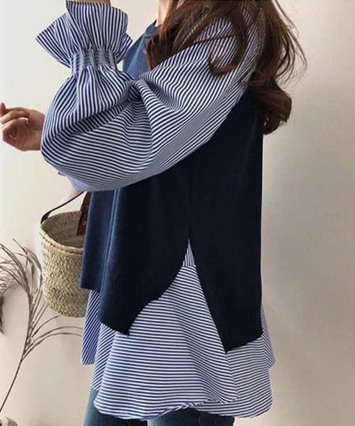 Amulet（アミュレット）の「ニットベスト付きブラウス（シャツ/ブラウス・レディース・ブラック×ホワイト/ブルー系その他/グレー×ホワイト/ベージュ/パープル/ブラック/カーキ/ブラウン・M/L/XL）」の21枚目の写真