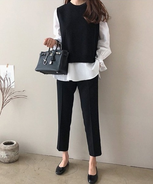 Amulet（アミュレット）の「ニットベスト付きブラウス（シャツ/ブラウス・レディース・ブラック×ホワイト/ブルー系その他/グレー×ホワイト/ベージュ/パープル/ブラック/カーキ/ブラウン・M/L/XL）」の17枚目の写真