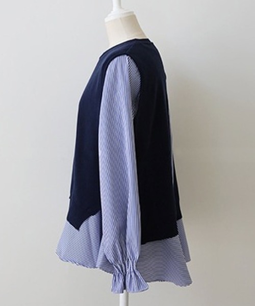 Amulet（アミュレット）の「ニットベスト付きブラウス（シャツ/ブラウス・レディース・ブラック×ホワイト/ブルー系その他/グレー×ホワイト/ベージュ/パープル/ブラック/カーキ/ブラウン・M/L/XL）」の16枚目の写真