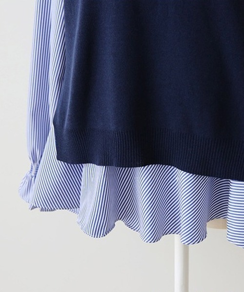 Amulet（アミュレット）の「ニットベスト付きブラウス（シャツ/ブラウス・レディース・ブラック×ホワイト/ブルー系その他/グレー×ホワイト/ベージュ/パープル/ブラック/カーキ/ブラウン・M/L/XL）」の11枚目の写真