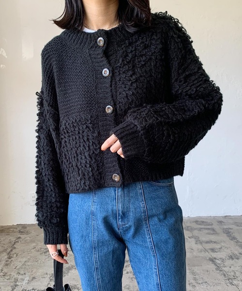 LIAN（リアン）の「モヘアタッチループニットカーディガン（カーディガン/ボレロ・レディース・ブラウン/ブラック/オフホワイト・FREE）」の2枚目の写真