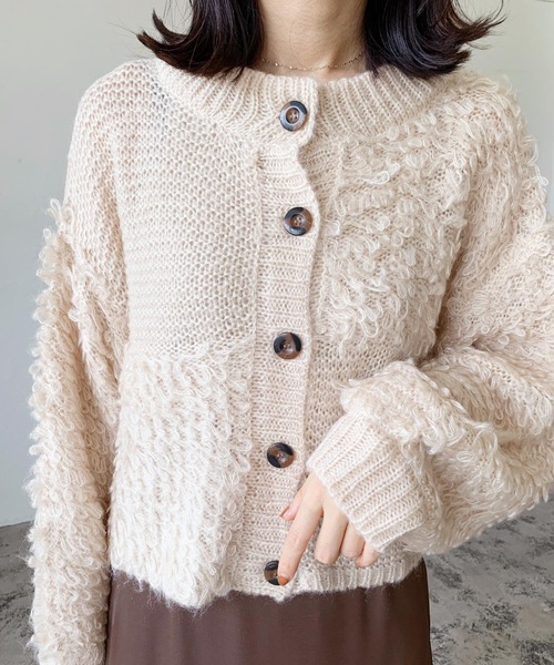 LIAN（リアン）の「モヘアタッチループニットカーディガン（カーディガン/ボレロ・レディース・ブラウン/ブラック/オフホワイト・FREE）」の6枚目の写真