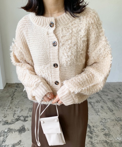 LIAN（リアン）の「モヘアタッチループニットカーディガン（カーディガン/ボレロ・レディース・ブラウン/ブラック/オフホワイト・FREE）」の7枚目の写真