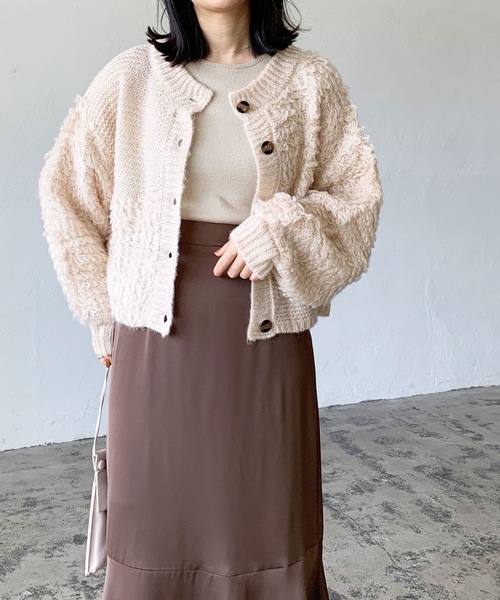 LIAN（リアン）の「モヘアタッチループニットカーディガン（カーディガン/ボレロ・レディース・ブラウン/ブラック/オフホワイト・FREE）」の9枚目の写真