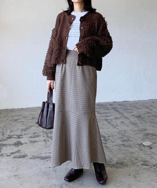 LIAN（リアン）の「モヘアタッチループニットカーディガン（カーディガン/ボレロ・レディース・ブラウン/ブラック/オフホワイト・FREE）」の10枚目の写真