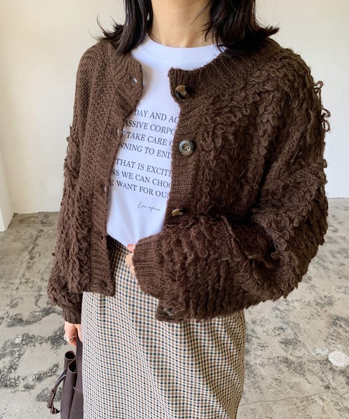 LIAN（リアン）の「モヘアタッチループニットカーディガン（カーディガン/ボレロ・レディース・ブラウン/ブラック/オフホワイト・FREE）」の11枚目の写真