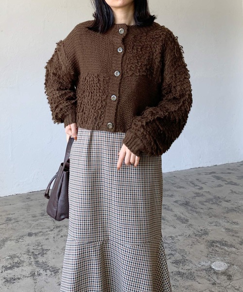 LIAN（リアン）の「モヘアタッチループニットカーディガン（カーディガン/ボレロ・レディース・ブラウン/ブラック/オフホワイト・FREE）」の13枚目の写真