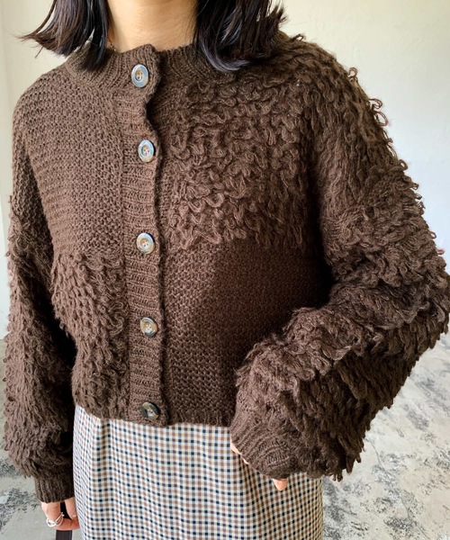 LIAN（リアン）の「モヘアタッチループニットカーディガン（カーディガン/ボレロ・レディース・ブラウン/ブラック/オフホワイト・FREE）」の14枚目の写真