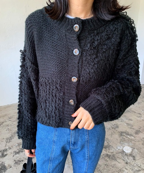 LIAN（リアン）の「モヘアタッチループニットカーディガン（カーディガン/ボレロ・レディース・ブラウン/ブラック/オフホワイト・FREE）」の19枚目の写真